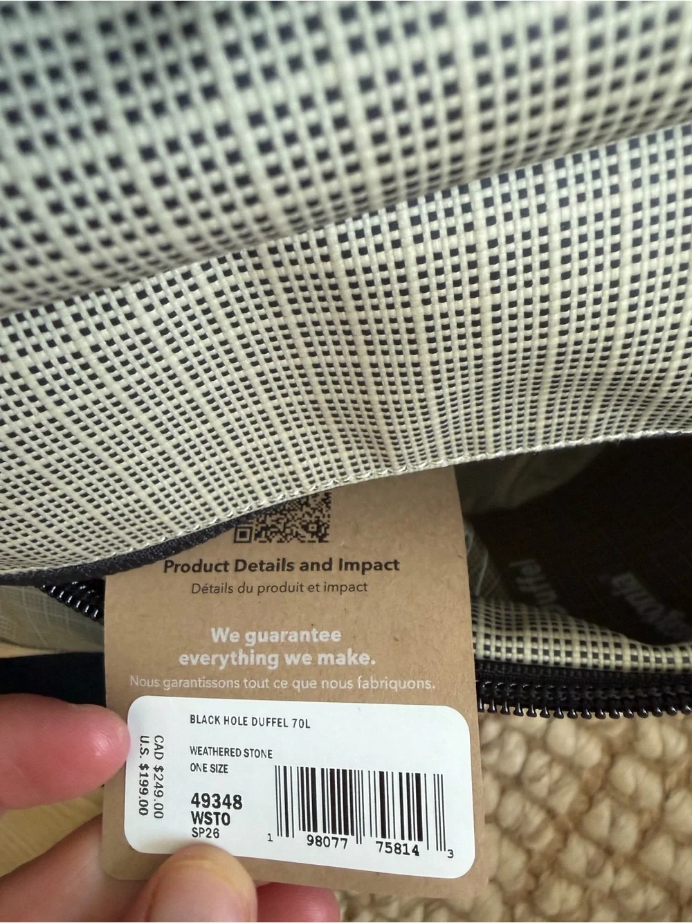 Patagonia Black Hole Duffel 70L in Weathered Stone NWT New